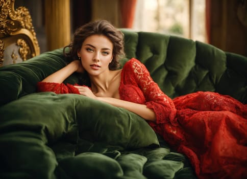 Portrait of a beautiful young woman in a luxurious interior. Beauty, fashion. ai generative.