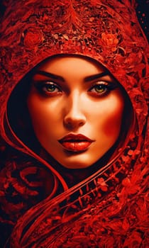 Fashion art portrait of a beautiful woman in a red dress. ai generative.