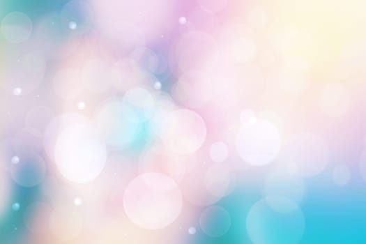 Abstract blurred fresh vivid spring summer light delicate pastel yellow pink orange turquoise bokeh background texture with bright circular soft color lights. Beautiful backdrop illustration.