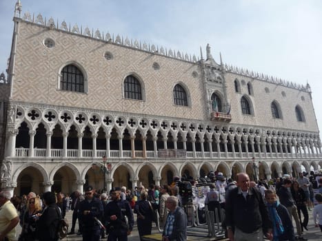 Venice, Italy October 10, 2019: the Patriarchal Cathedral Basilica of Saint Mark, commonly known as St Mark's Basilica, is the cathedral church of the Roman Catholic Archdiocese of Venice, northern Italy.