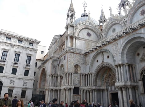 Venice, Italy October 10, 2019: the Patriarchal Cathedral Basilica of Saint Mark, commonly known as St Mark's Basilica, is the cathedral church of the Roman Catholic Archdiocese of Venice, northern Italy.