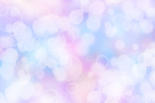 Abstract blurred fresh vivid spring summer light delicate pastel blue pink white bokeh background texture with bright circular soft color lights. Beautiful backdrop illustration.