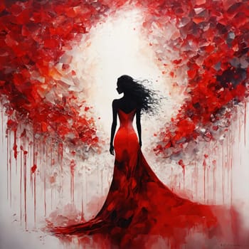 Fashion art portrait of a beautiful woman in a red dress. ai generative.