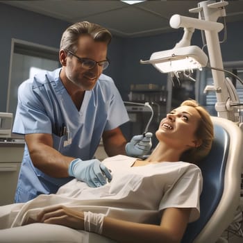 Hospital and doctors help: Dentist and patient in dental office. Dentistry concept.