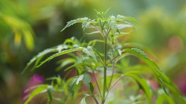 This close-up shot showcases a plant covered in numerous vibrant green leaves. The leaves are densely packed, creating a lush and verdant appearance in the frame.