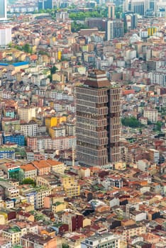 Aerial view of a densely populated districts in Istanbul, Turkey. Photo taken from the Observation Deck of Istanbul Sapphire building