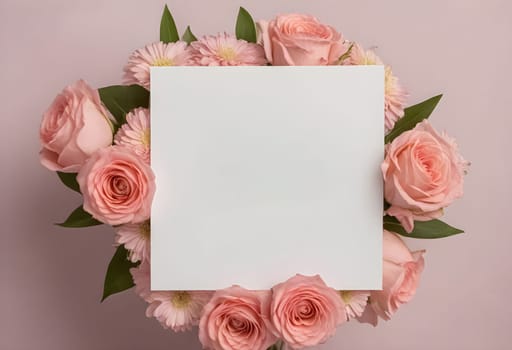 AI generated of pink roses and white paper on pink background
