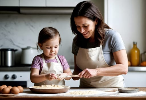 AI generated of a woman and child are making dough together