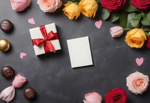 AI genrerated of mother's day flowers and gift on a black background