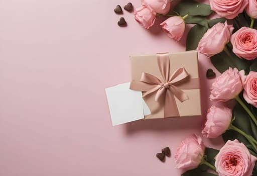AI genrerated of pink roses and gift box on pink background