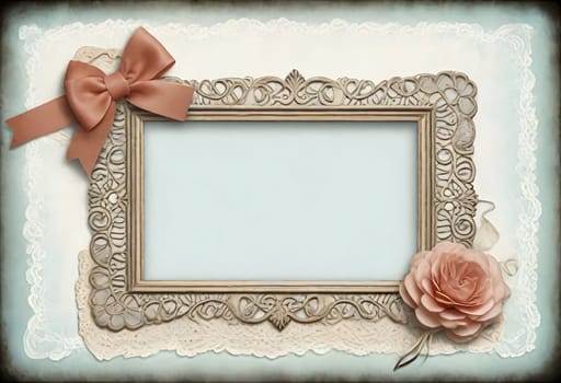 AI generated of vintage frame with pink rose and lace