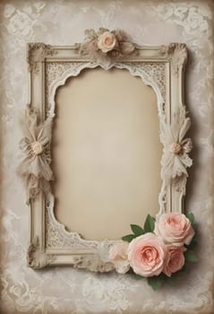 AI generated of vintage frame with roses on a vintage wallpaper