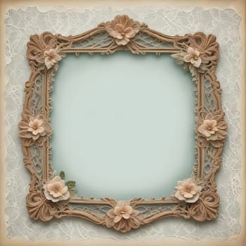 AI generated of vintage frame with flowers on lace background photo