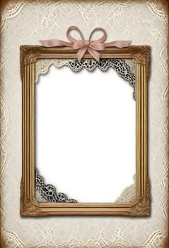 AI generated of vintage frame with lace and ribbon on a white background photo
