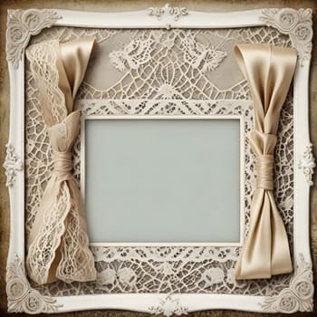 AI generated of vintage frame with ribbon and lace on grunge background