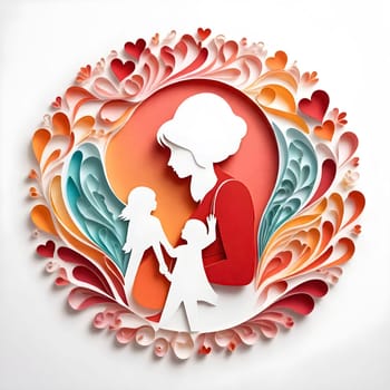 AI generated of paper art of a mother and her children