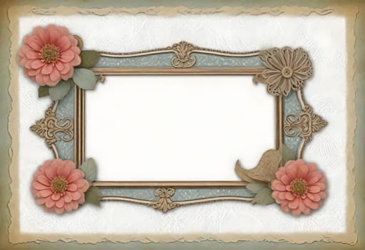 AI generated of vintage frame with flowers and leaves on a white background