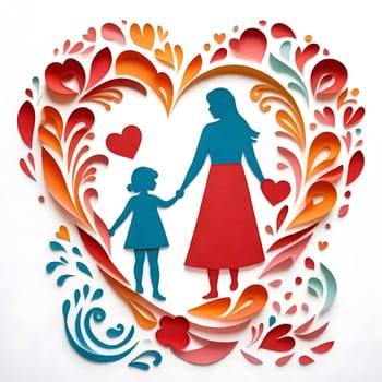 AI generated of a mother and daughter are in a heart shape with hearts