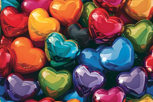 seamless full-frame background of colorful hearts. Neural network generated image. Not based on any actual person or scene.
