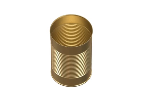 Open metal can on white background