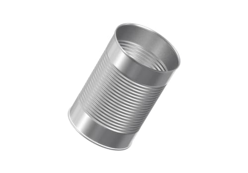 Open metal can on white background