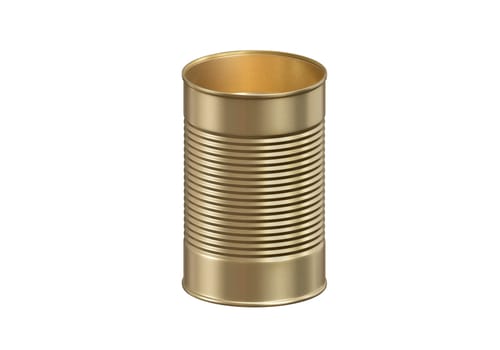 Open metal can on white background