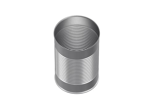 Open metal can on white background