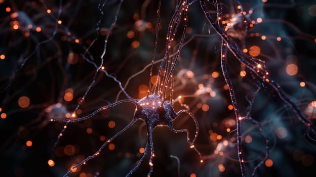 Explore the intricate web of the neuro system as dots of light converge, forming vital connections in the brain's vast network. This mesmerizing photograph captures the essence of connectivity, where each illuminated node represents a crucial link in the complex architecture of cognition and consciousness.