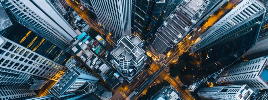 Delve into the urban landscape captured from a bird's-eye view, where roads weave like threads in a tapestry of development and environmental consciousness. This professional photograph, bathed in natural lighting and adorned with film grain, merges the realms of commercial photography and fine art. With meticulous color grading, it offers a photo-realistic portrayal of a cityscape pulsating with life and potential.