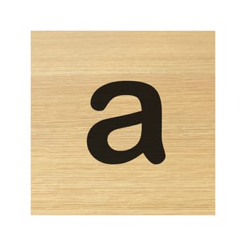 A lower case a wood block on white with clipping path