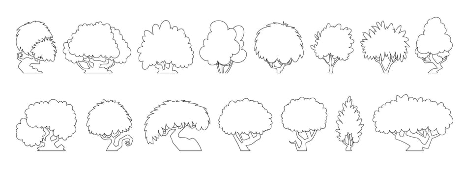 Set of forest bushes of various interesting shapes, bushes and small trees icons.