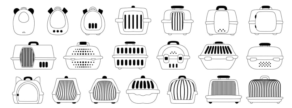 Cat carrier icons set outline vector. Cage canine carrier. Crate dog pet