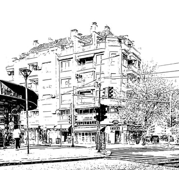 A graphic representation of an active urban environment