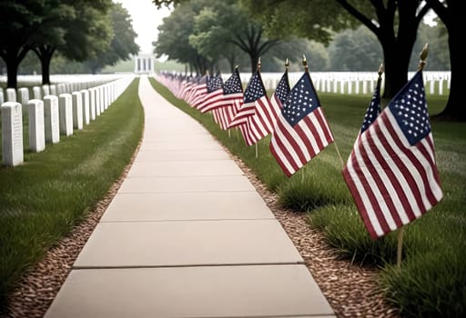 AI generated of a sidewalk with say united states of america flags