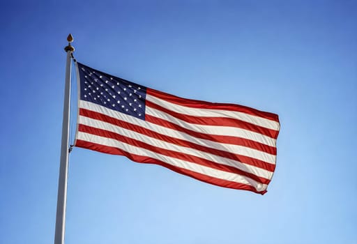 AI generated of an american flag flying in the wind against a blue sky
