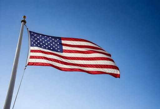 AI generated of an american flag is flying in the wind with a blue sky background