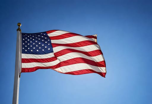 AI generated of an american flag flying in the wind against a blue sky