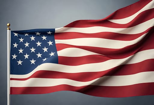 AI generated of an american flag is flying in the wind with a gray background