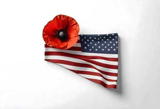 AI generated of a poppy is on an american flag on the white background