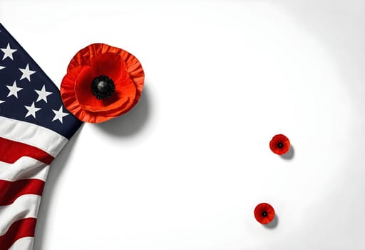 AI generated of a poppy with the american flag on it is next to some poppies