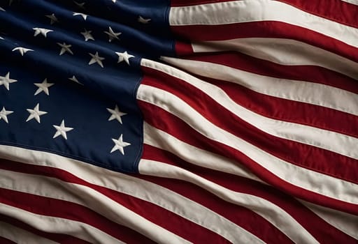 AI generated of an american flag with texutre and details of the fabrics