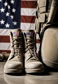 AI generated of a pair of army boots with the american flag on the top