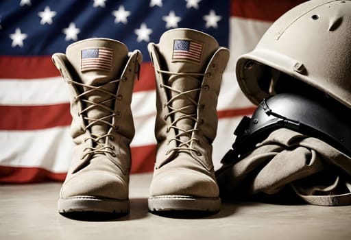 AI generated of a pair of army boots with the american flag on the top