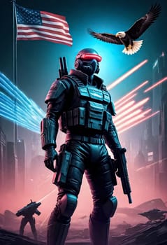 AI generated of a poster design with heroic figures from american history with cyberpunk futuristic style