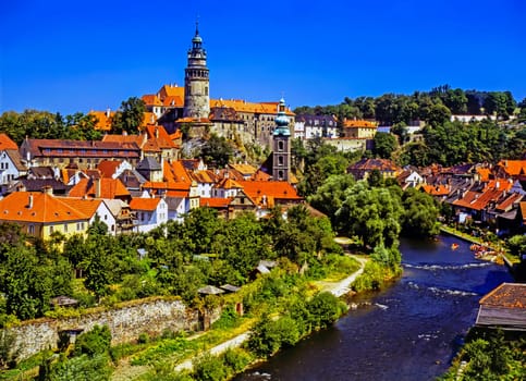 Cesky Krumlov with river and castle in Czech Republic