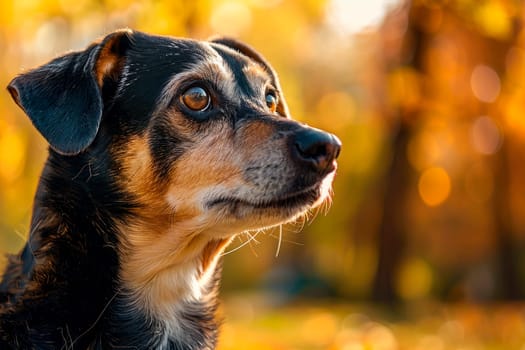 Adorable autumn portrait of crossbreed dog in the park. AI generated