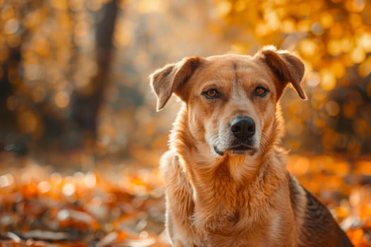 Adorable portrait of crossbreed dog in the autumn park. AI generated