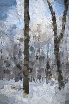 Digital Illustration Snow and Trees Scenery