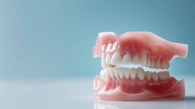 A model of teeth displayed, with one tooth missing from the set. The missing tooth creates a noticeable gap in the otherwise complete set of teeth.