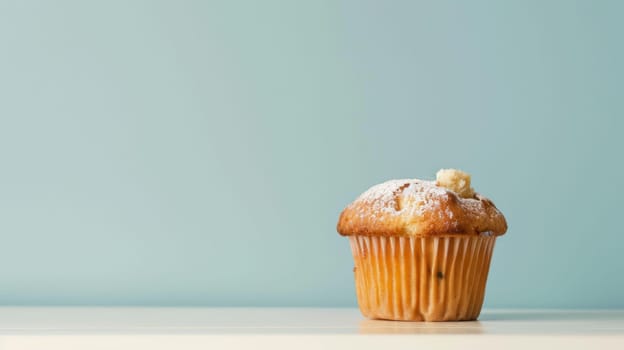 A muffin with a noticeable bite mark on one side, revealing the fluffy texture and crumbly interior. The golden-brown crust contrasts with the soft center, creating an inviting sight.